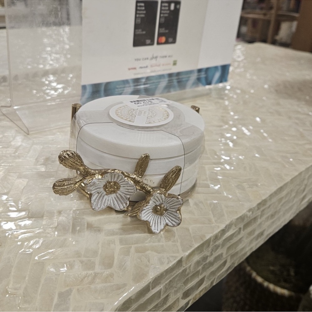 Gold and White Floral Cup holder